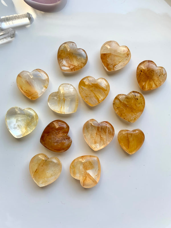 Tiny high quality Golden Healer Quartz Crystal Hearts, small crystal lover gift idea