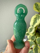 Green Aventurine Crystal Goddess Carving, a Heart Chakra stone of joy, luck + abundance