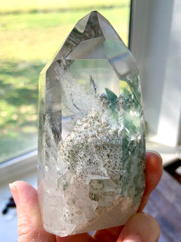 Snowy Garden Quartz Bridge Crystal with Phantoms + Rainbows