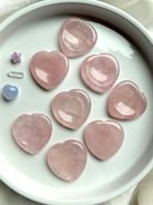 rose quartz heart worry stones collection – polished crystal hearts for love, calm and heart chakra healing