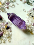 Double terminated 12-sided Amethyst Vogel crystal surrounded by Clear Quartz and gemstone chips