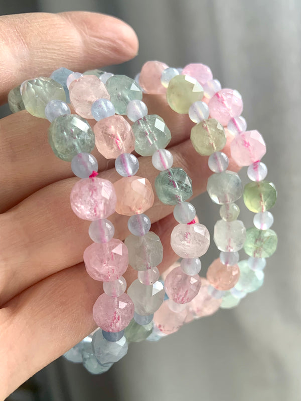 Faceted Morganite + Mixed Beryl Bracelets