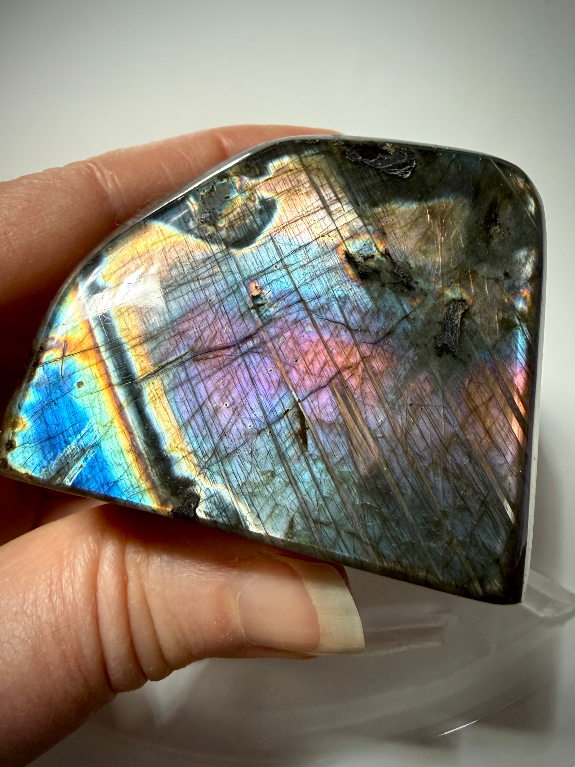 Rainbow Labradorite freeform crystal with brilliant multicolor flash