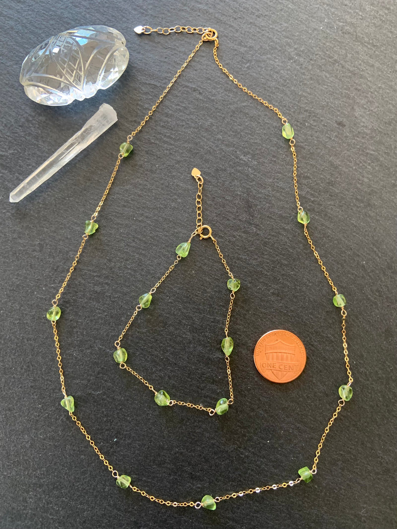 Dainty Peridot Crystal Jewelry Set