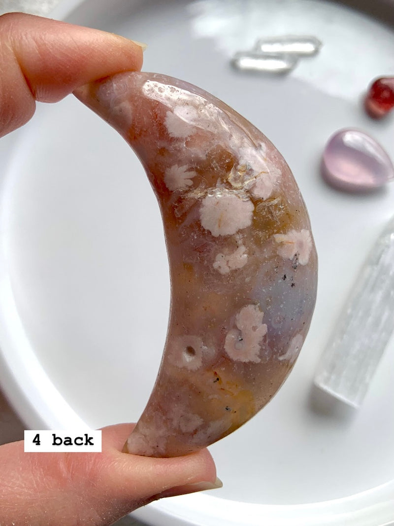 Big Flower Agate Crescent Moons