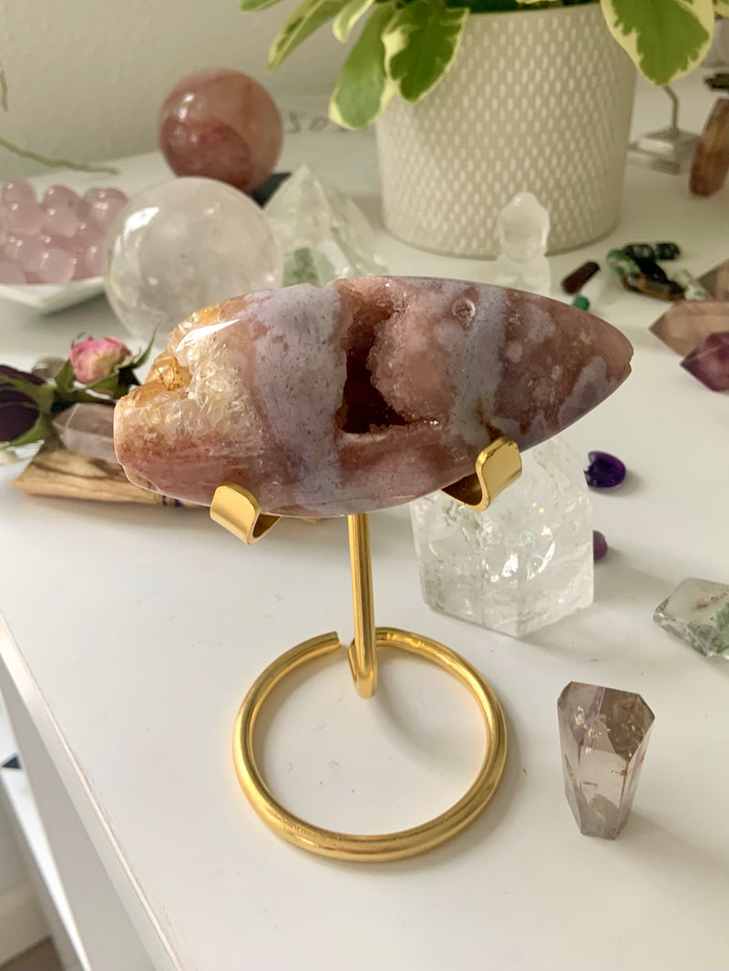 Pink Amethyst Flower Agate Geode with Stand