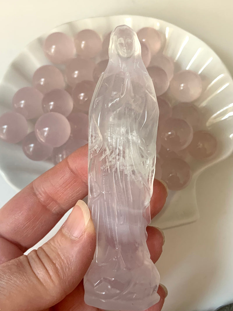 Lavender Fluorite Mother Mary Figurine with Scolecite Inclusions