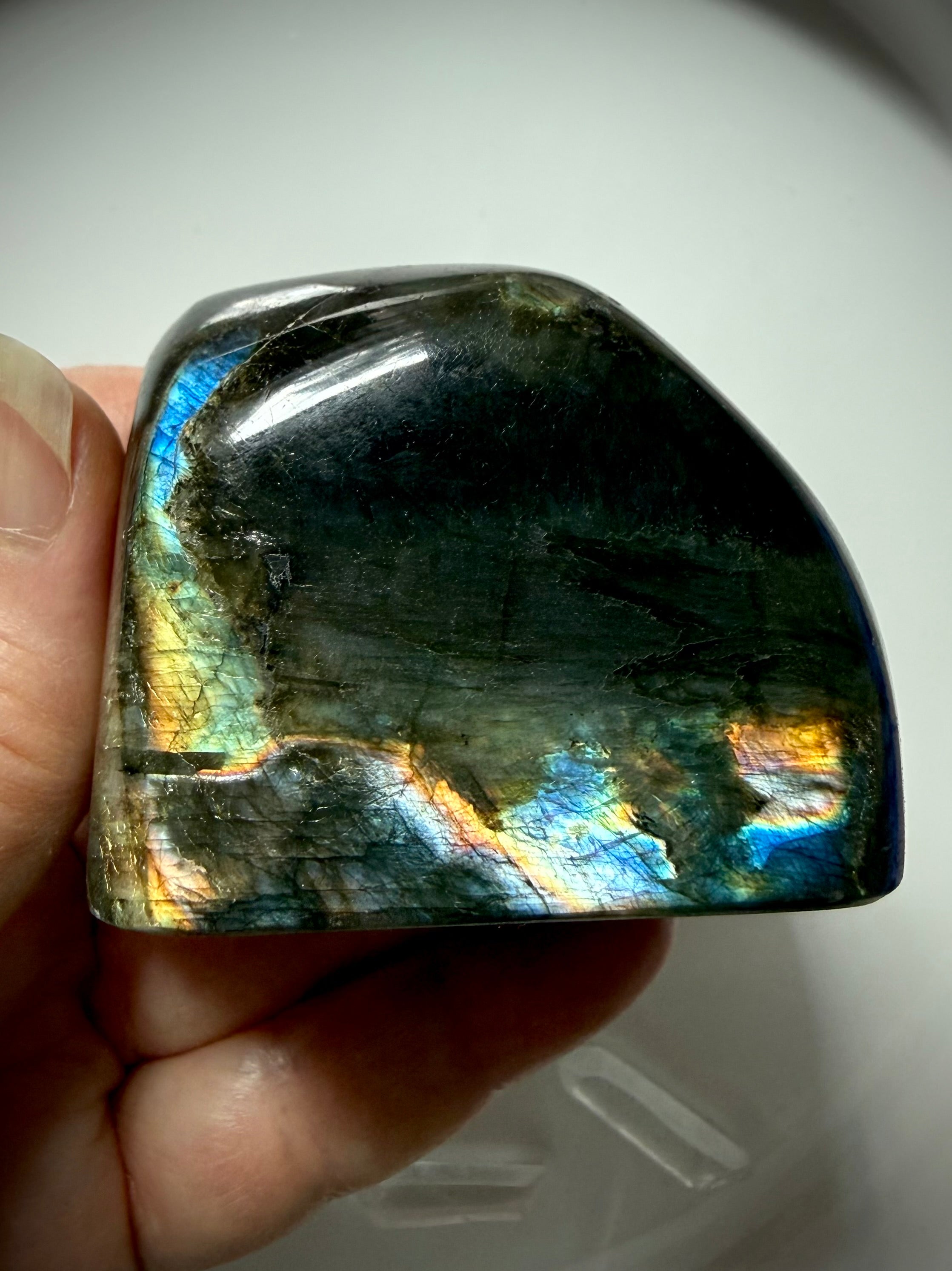 Rainbow Labradorite freeform showing colorful flash, back side