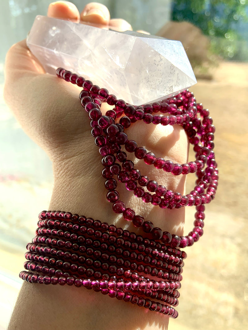 Small Bead Garnet Stacking Bracelets + Necklace