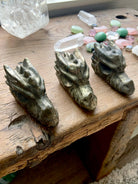 Intuitively chosen pyrite crystal dragons, hand-carved guardian figures for confidence and manifestation
