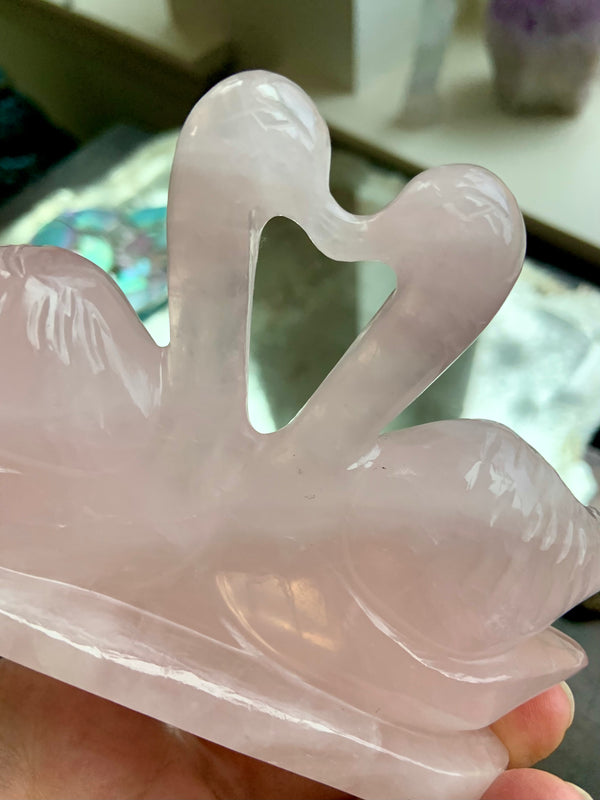 Rose Quartz Kissing Swans