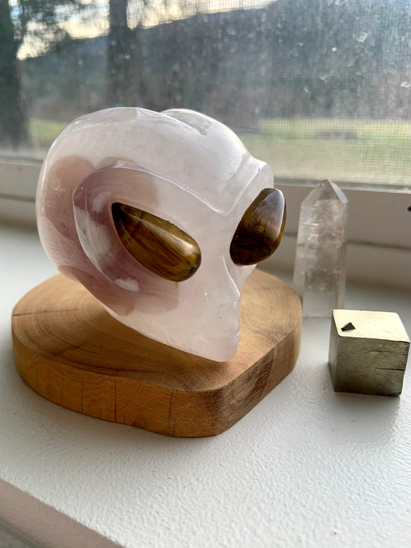 Quartz Alien Head with Agate Inclusions