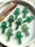 Green Aventurine crystal ankh carving – symbol of life and rebirth for heart chakra healing, meditation, and sacred altar work