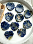 Sodalite heart worry stones assortment with natural blue and white patterns – crystal thumb stones