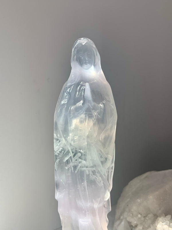 Lavender Fluorite Mother Mary Figurine with Scolecite Inclusions