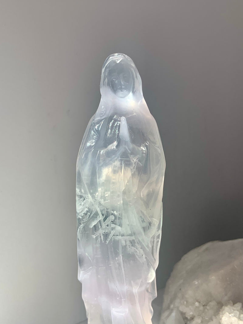 Lavender Fluorite Mother Mary Figurine with Scolecite Inclusions