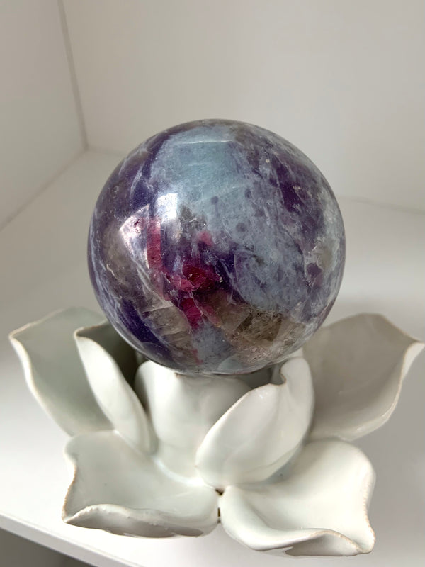 Rare Unicorn Stone Sphere with Aquamarine + Stand