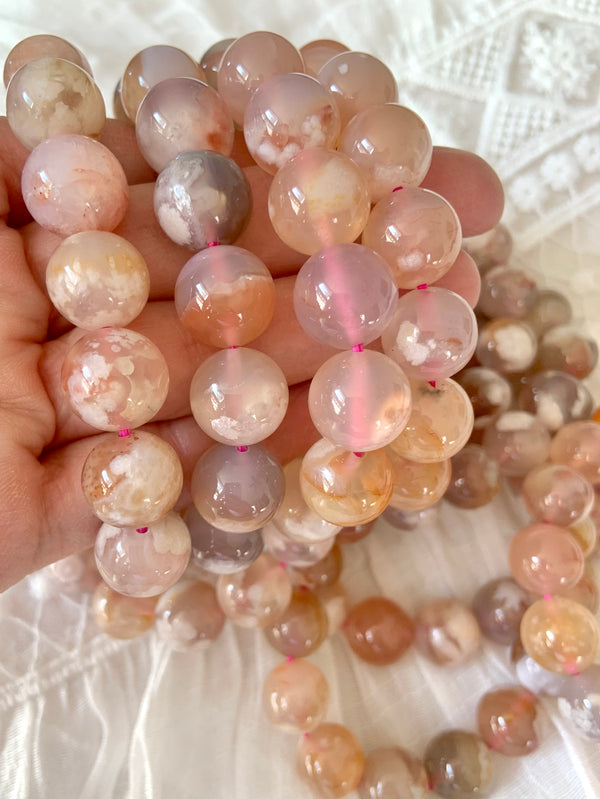 Dreamy Flower Agate Bracelets made from high quality, big bead, translucent, pastel flower agate