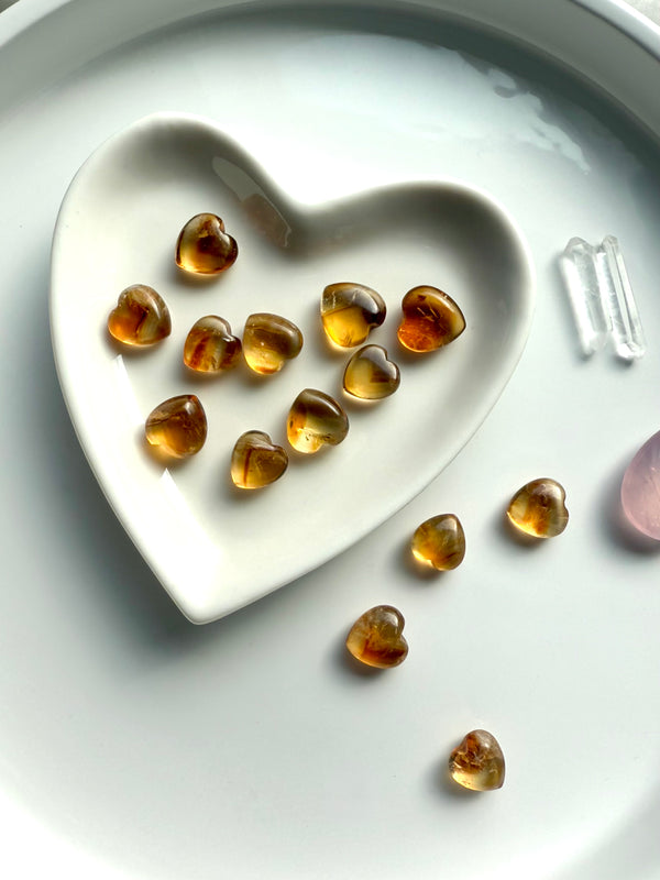 Mini Citrine Crystal Hearts uplift the spirit, bringing joyful energy into your life.