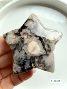 black flower agate star carving #8 back showing natural agate structure and subtle inclusions