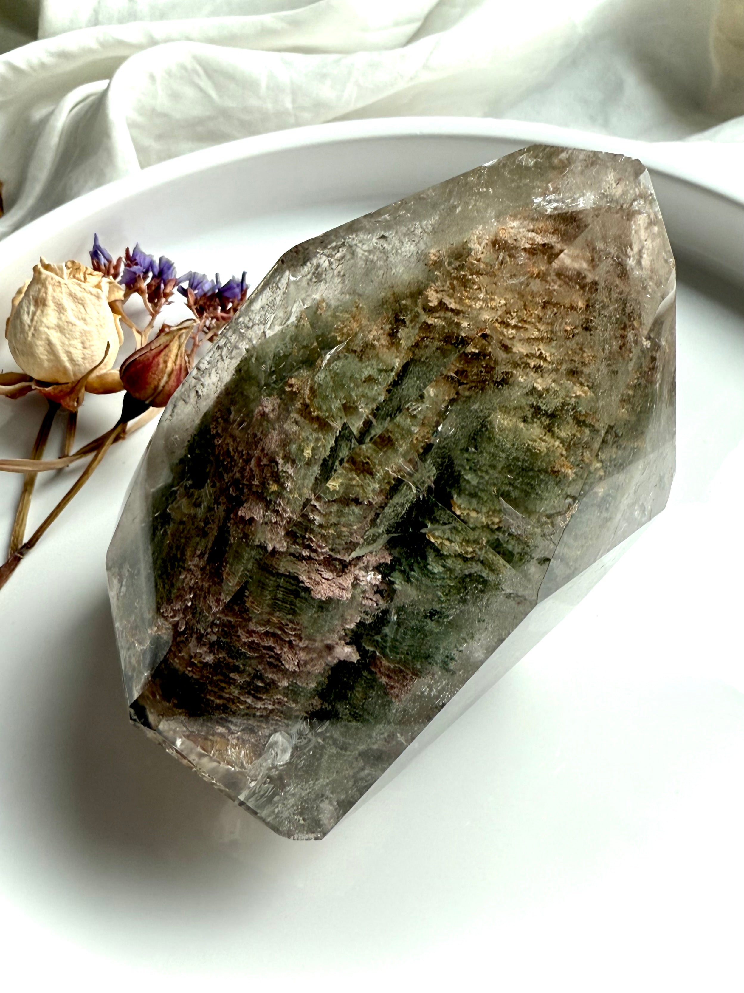 Thousand Layer Lodolite crystal forming a natural inner landscape for grounding, vision work, and spiritual connection