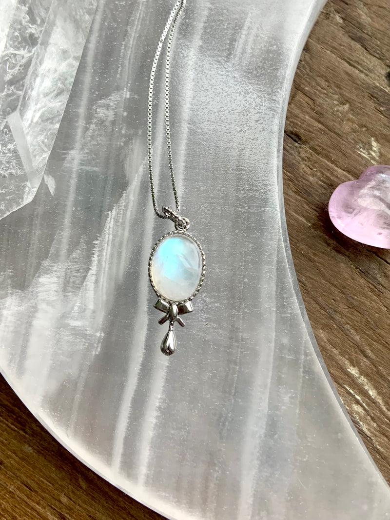 White Moonstone in Sterling Silver Pendant with Chain Option