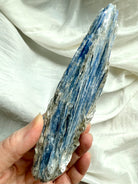 Large raw blue kyanite and muscovite crystal specimen with silvery mica shimmer, one of a kind throat chakra stone
