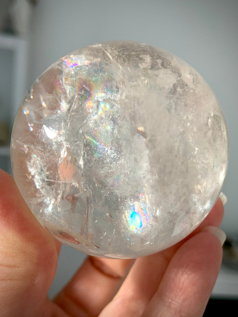 Clear Quartz Sphere with Rainbows + Golden Healer Inclusion