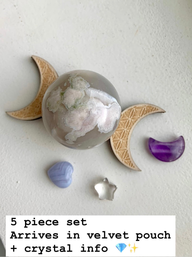 Flower Agate Sphere + Stand Gift Set