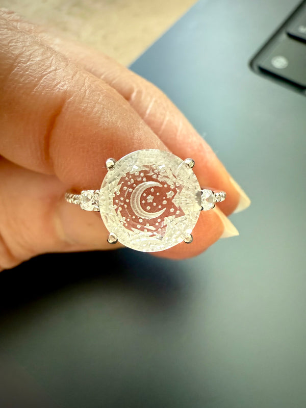 Clear Quartz Crescent Moon Ring