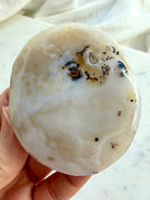 Polished Dendritic Agate freeform showing subtle orbicular formations, creamy Agate and dark branching inclusions