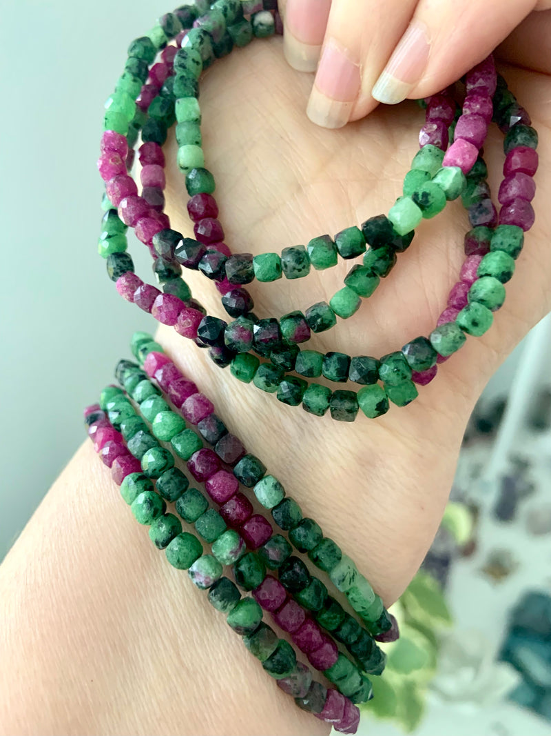 Faceted Ruby Zoisite Beaded Bracelet