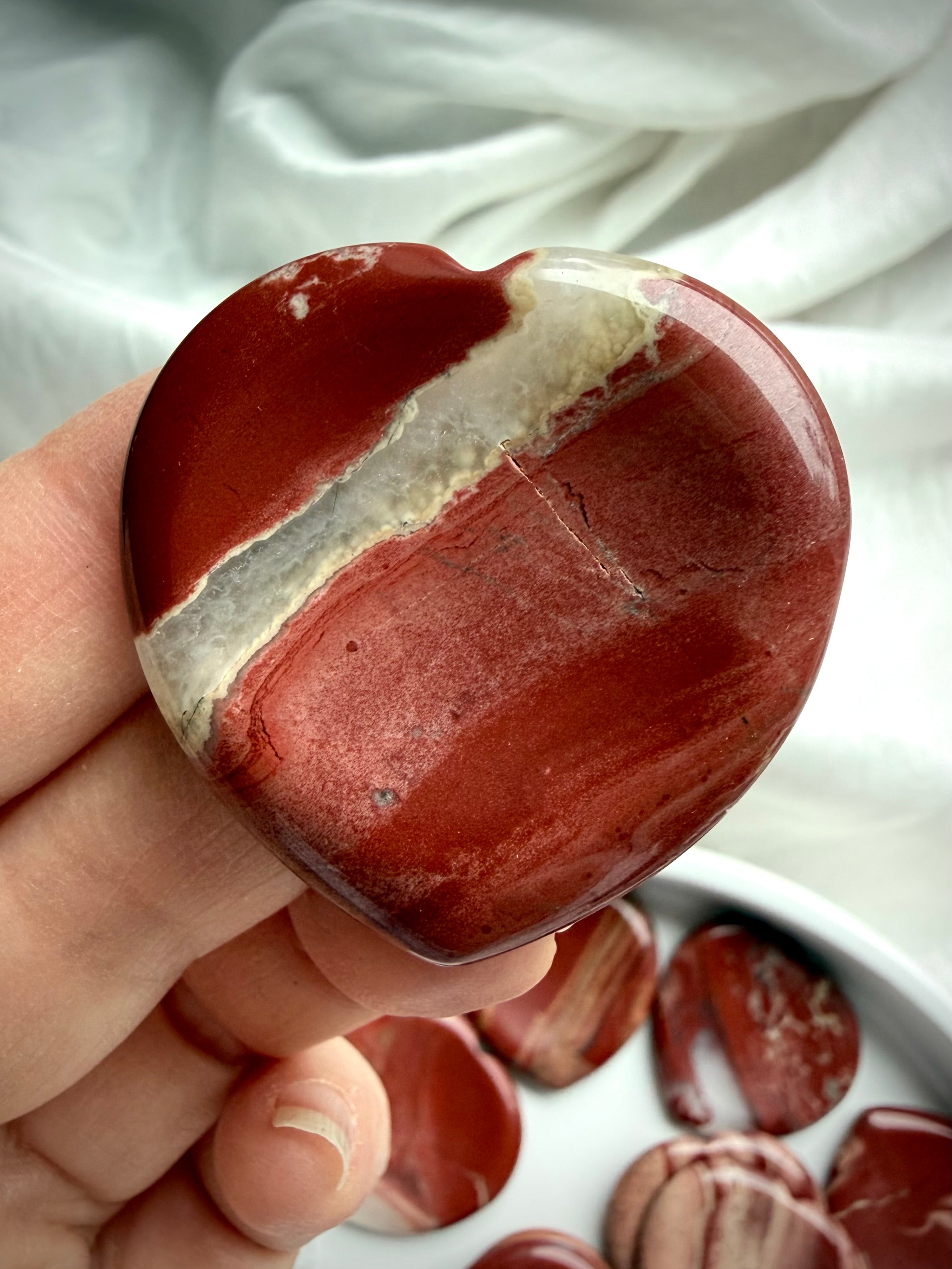 banded red jasper heart crystal – polished grounding stone for Root Chakra energy and stability