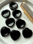 Natural black obsidian heart worry stones with thumb indentation