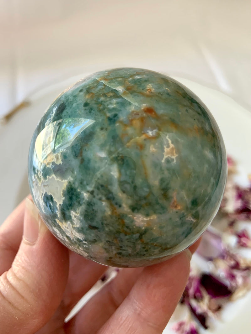 Moss Agate Sphere with Druzy