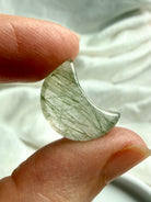 Mini Green Tourmaline in Quartz moons showing natural variations in inclusion density, clarity and green crystal patterns