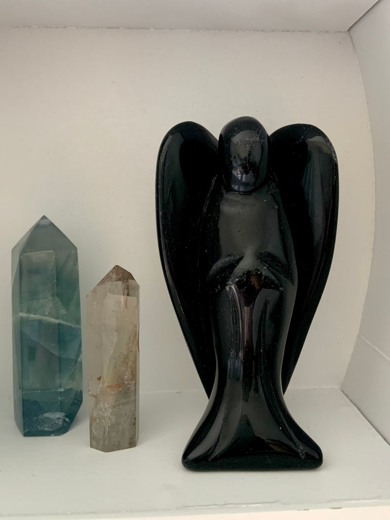 Black Tourmaline Angel Figurine for Energetic Protection