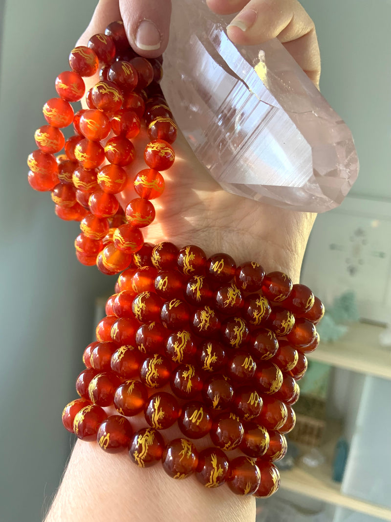 Gold Dragon Carnelian Bead Bracelet