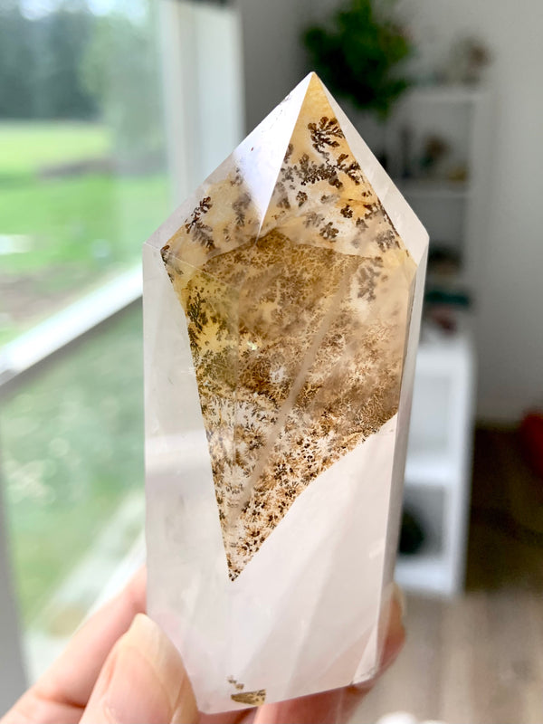 Dendritic Girasol Quartz Point with Golden Healer Inclusions