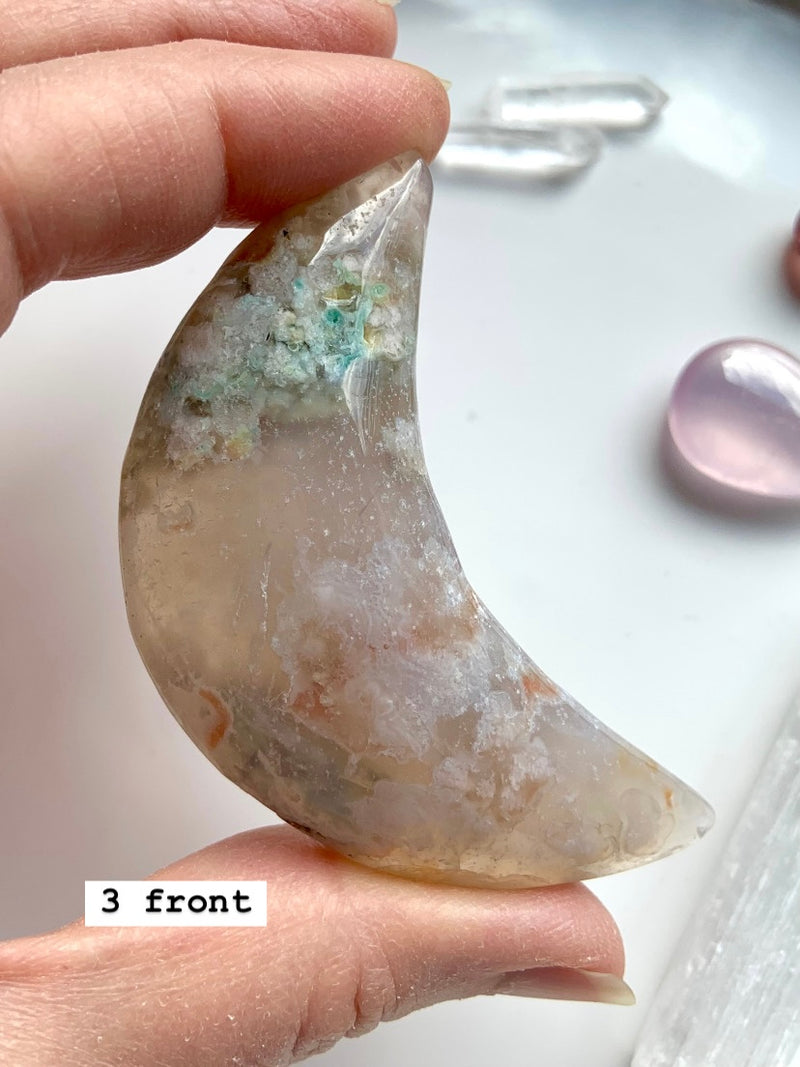 Big Flower Agate Crescent Moons