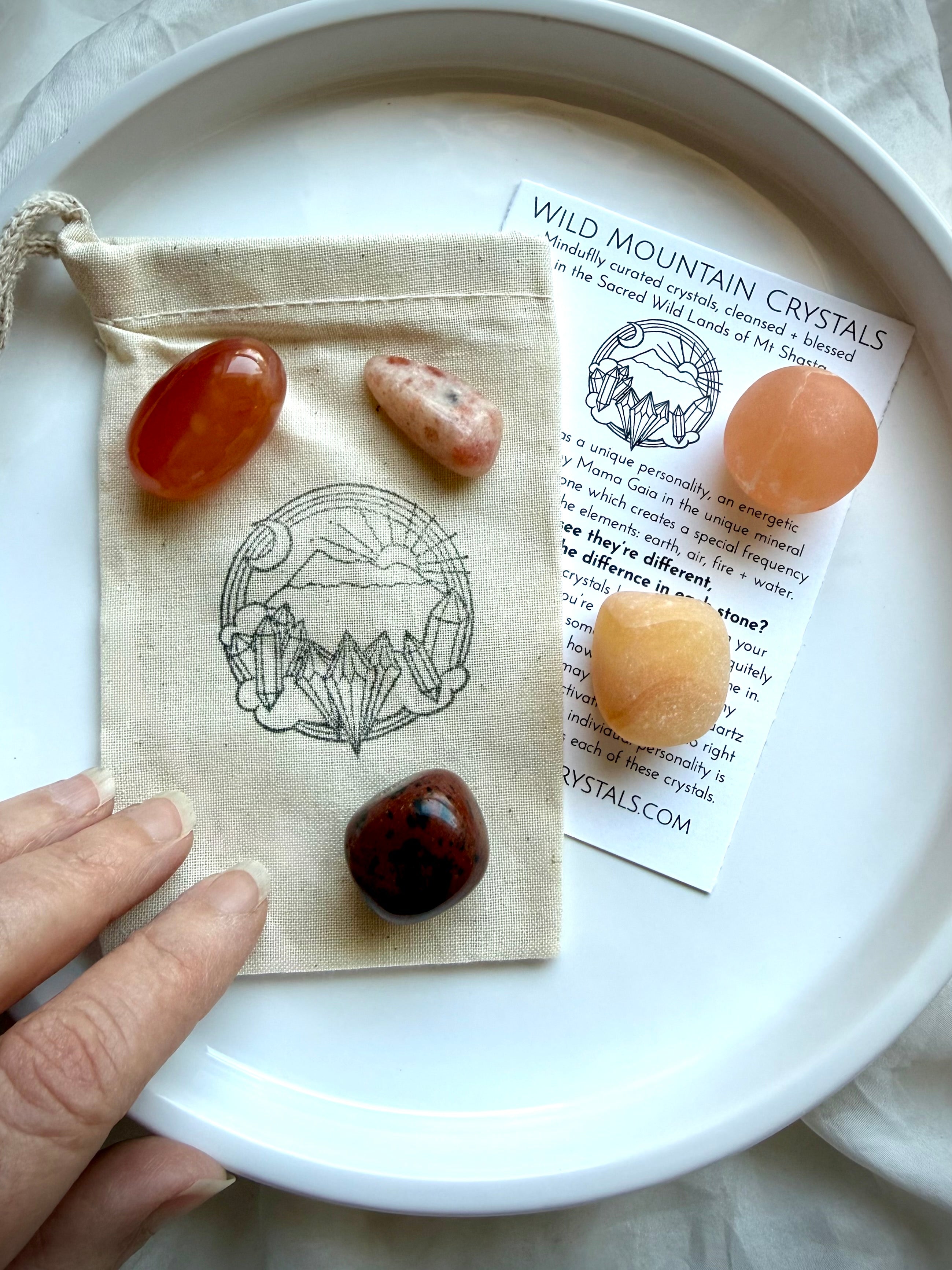 Sacral Chakra healing stones arranged for creativity, emotional balance, confidence, vitality, and meditation