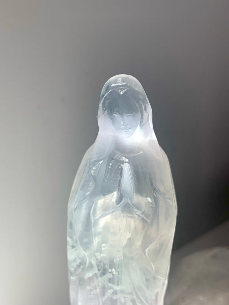 Lavender Fluorite Mother Mary Figurine with Scolecite Inclusions