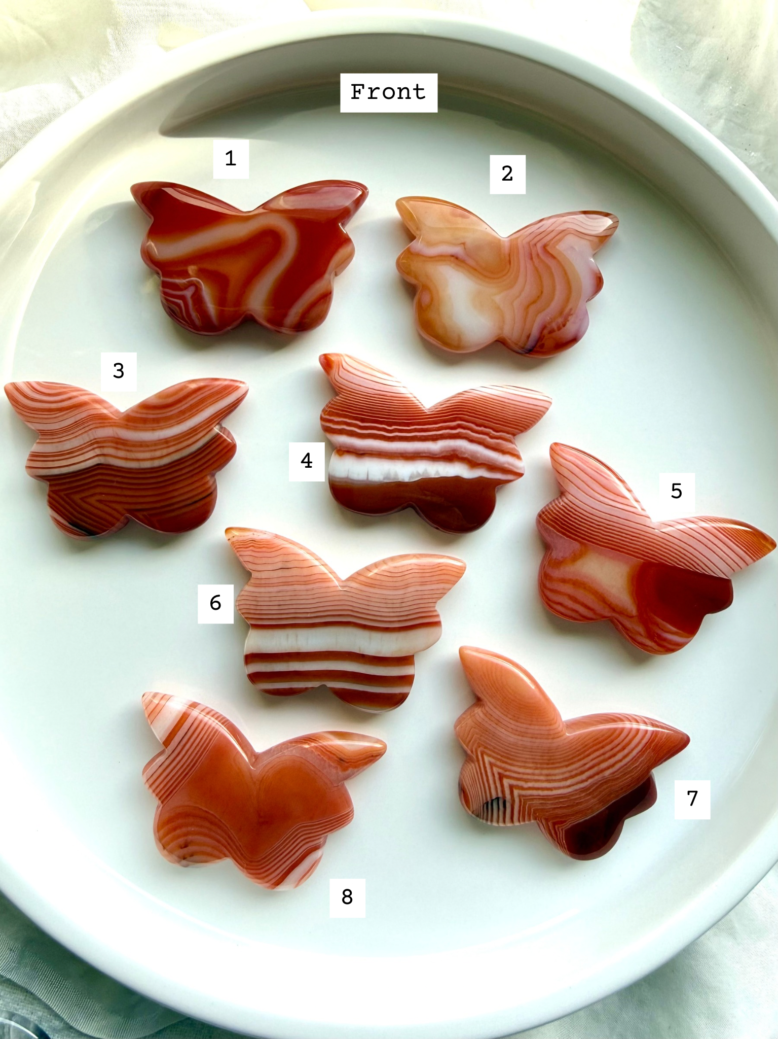 Choose your own Carnelian Butterfly crystal carving with natural banded agate patterns