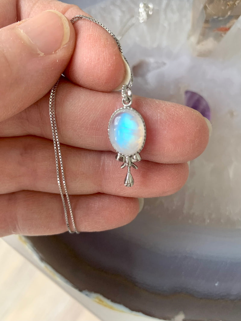 White Moonstone in Sterling Silver Pendant with Chain Option