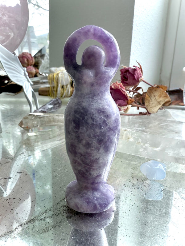 Bring the energy of the Divine Feminine into your sacred space with a crystal goddess figurine