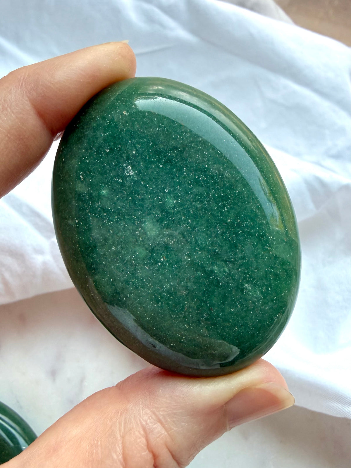 Green Aventurine palm stone for meditation, emotional healing, abundance, and positive new beginnings