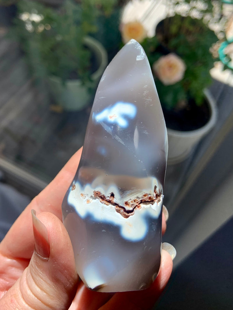 Gray Orca Agate Freeform Flame with Druzy