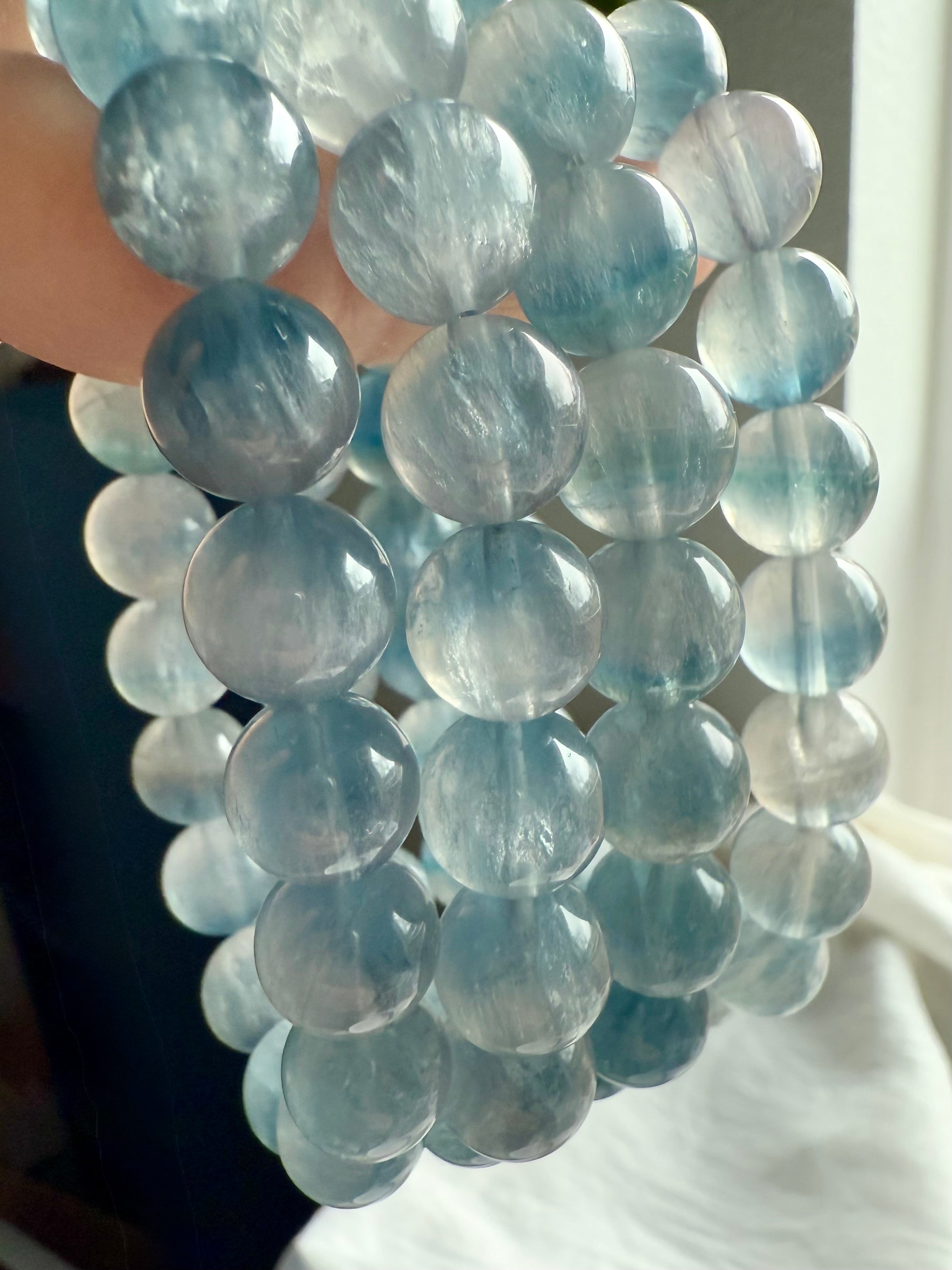 Blue Fluorite Bracelets made from high quality ice blue fluorite with an ethereal shimmer