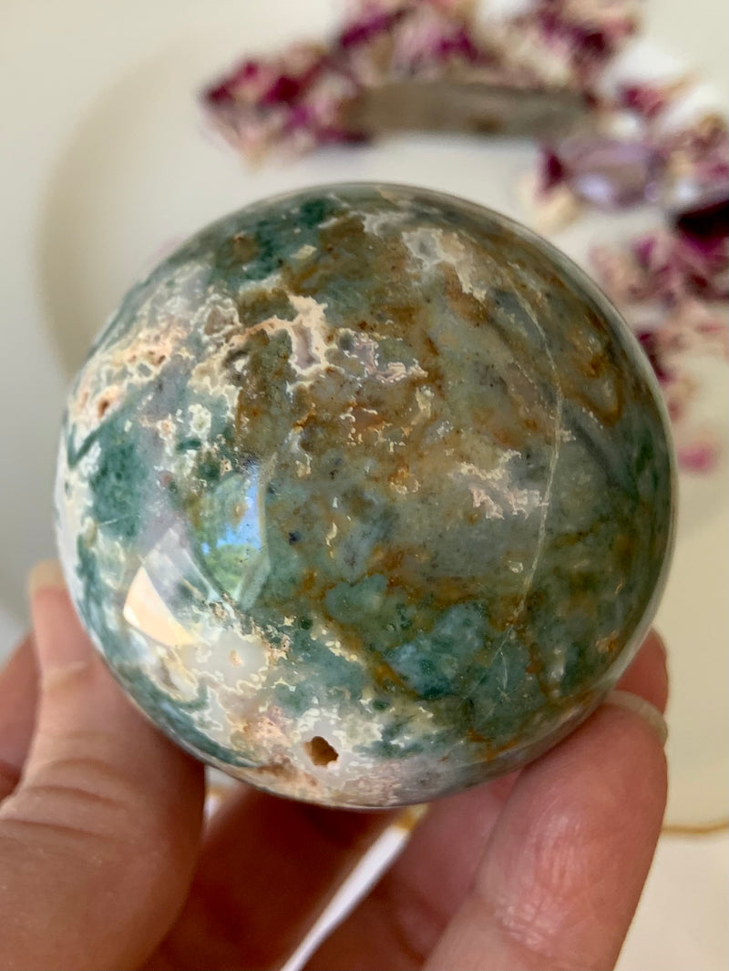 Moss Agate Sphere with Druzy