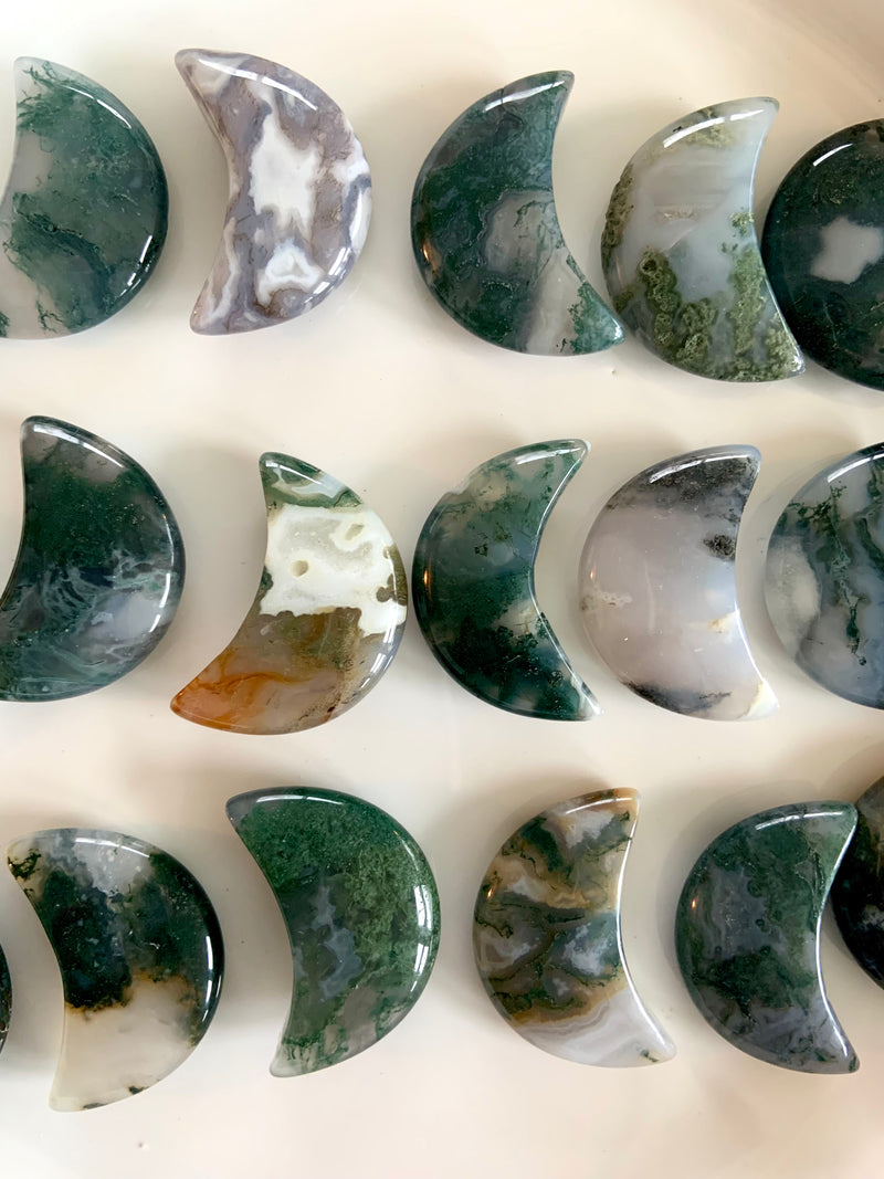 Moss Agate Crescent Moons